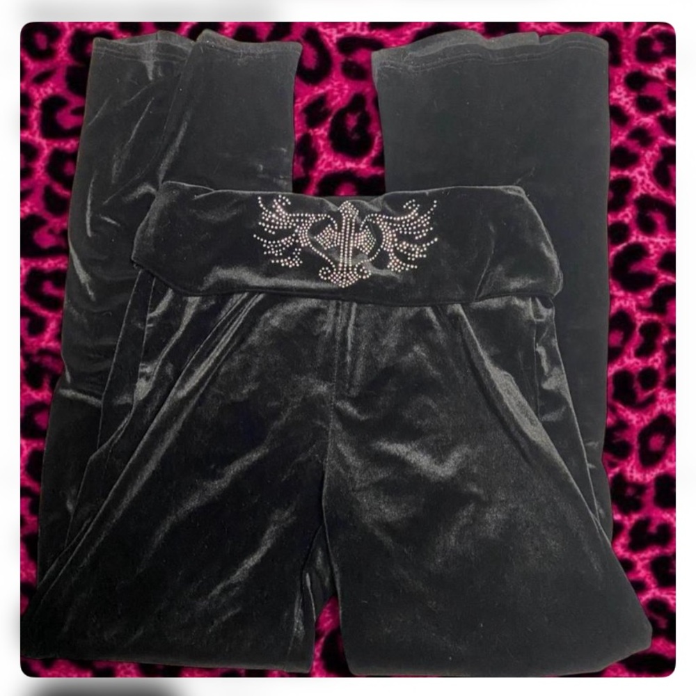 Black Velvet Flared Pants with Studded Waistband